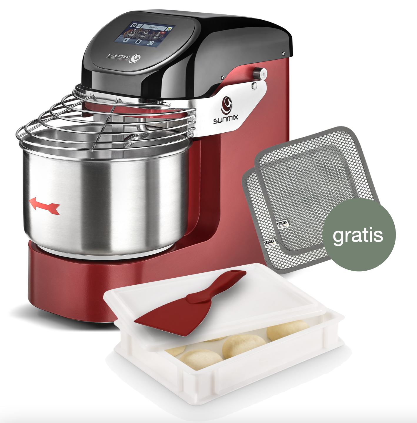 Sunmix EVO Line 6 Spiralkneter Rubinrot - Pizza Set