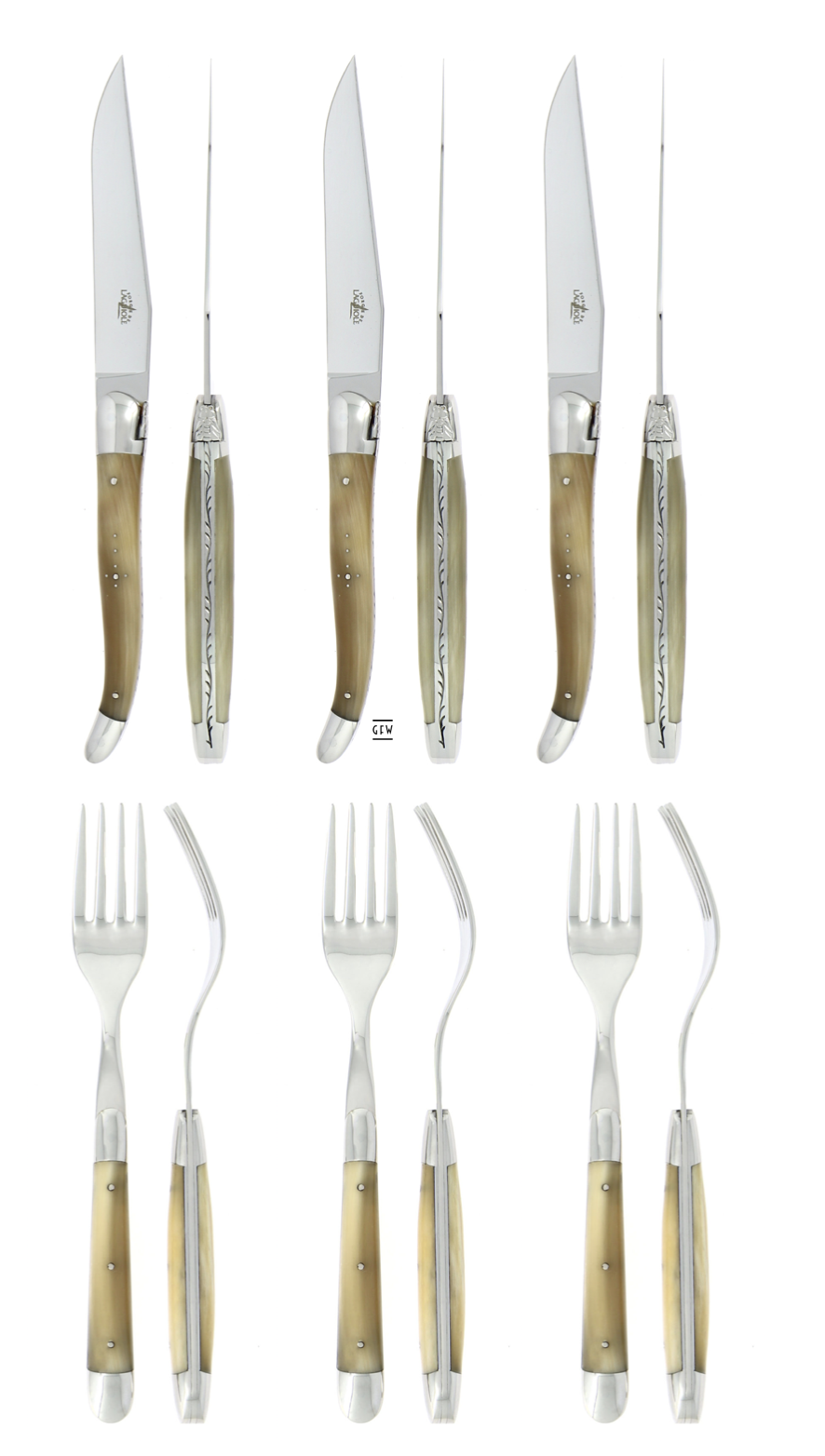 Forge de Laguiole Steakbesteck 12 teiliges Set - helles Horn