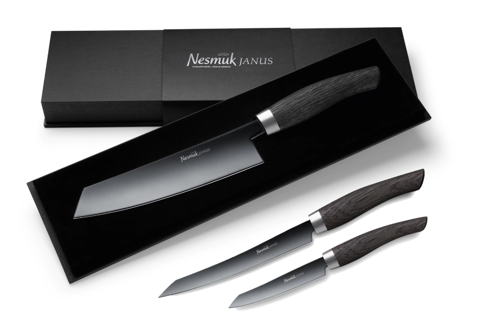 Nesmuk Janus Messerset - Kochmesser, Slicer und Office Mooreiche