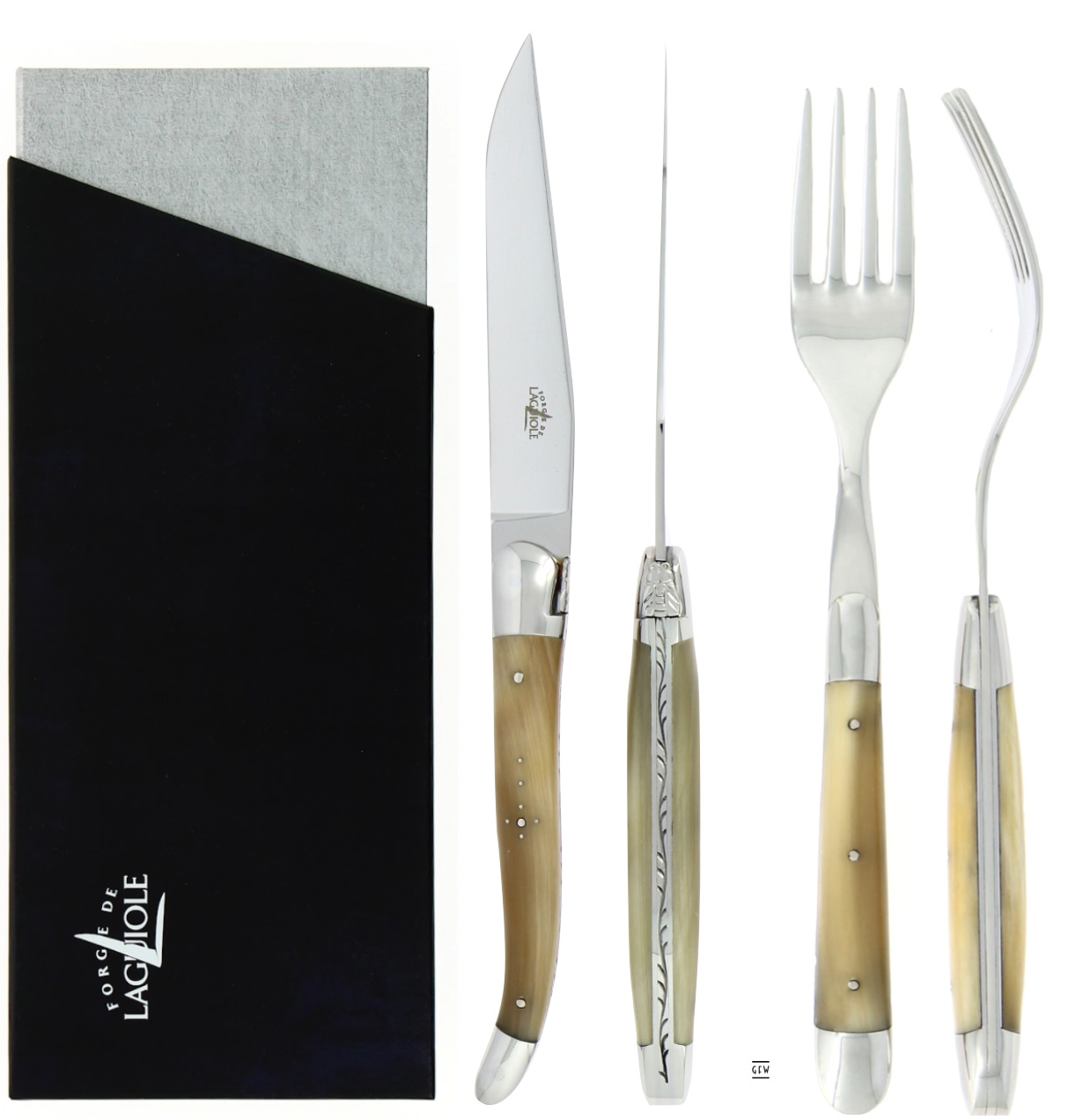 Forge de Laguiole Steakbesteck 4 teiliges Set - helles Horn