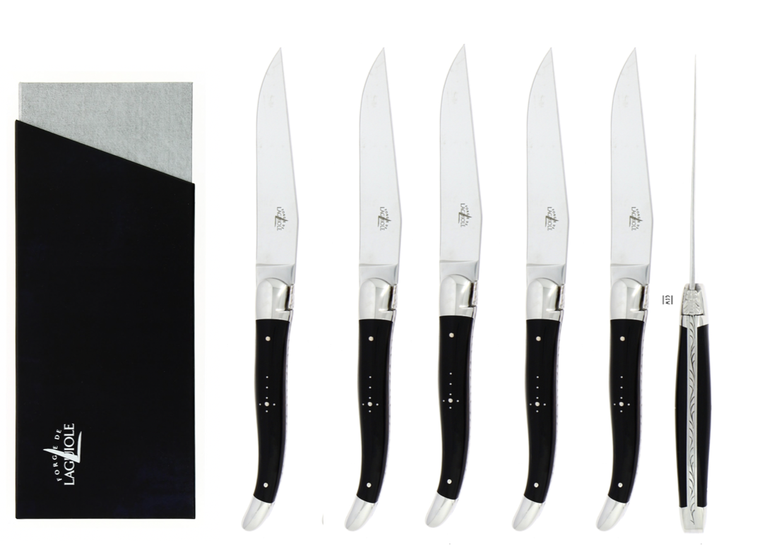 Forge de Laguiole Steakmesser 6er Set - schwarzes Horn  Forge de Laguiole Steakmesser 6er Set - schwarzes Horn