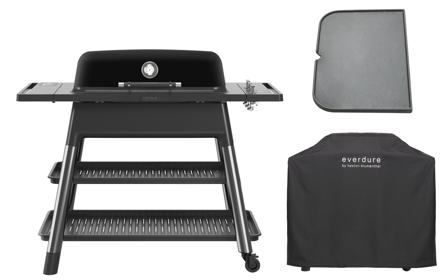 Everdure FURNACE Gasgrill schwarz inkl. Abdeckhaube und Gußplatte