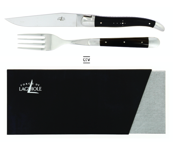 FORGE DE LAGUIOLE STEAK KNIFE SET ANIMALIA - SET OF 2 BLACK HORN