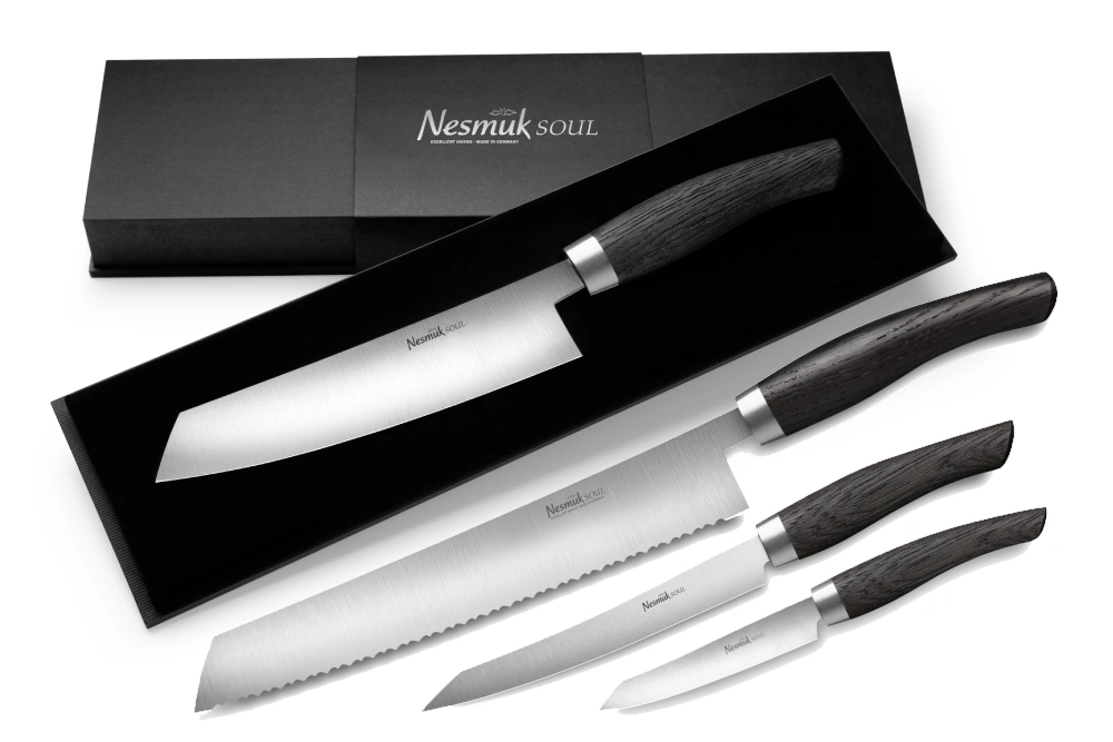Nesmuk Soul Messerset - Kochmesser, Slicer, Office  und Brotmesser Mooreiche