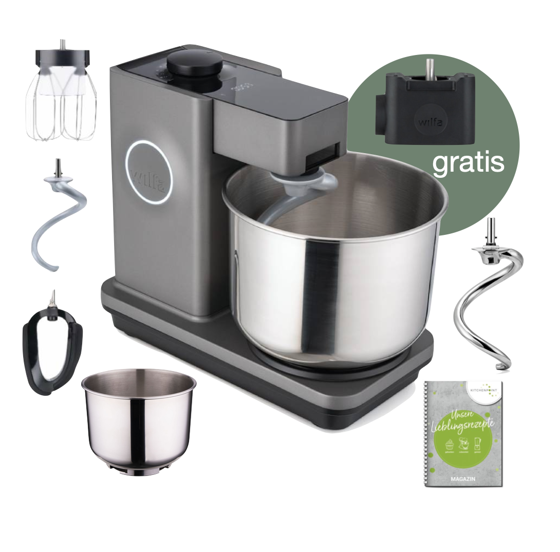 Wilfa Küchenmaschine Probaker Timer grau - Schüssel Set inkl. Edelstahlknethaken