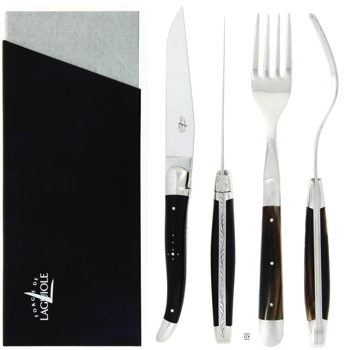 Forge de Laguiole Steakbesteck 4 teiliges Set - schwarzes Horn