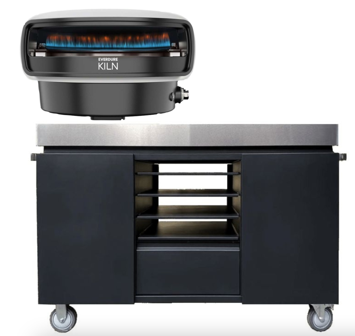 Everdure KILN Pizzaofen 2 Brenner rotierend stone mit Pizza Station schwarz