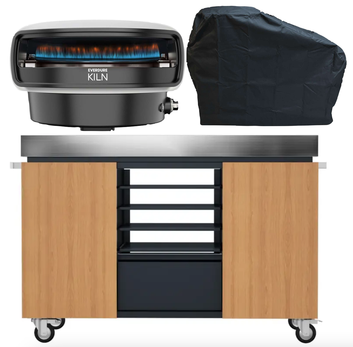 Everdure KILN Pizzaofen 2 Brenner rotierend Stone mit Pizza Station und Abdeckhaube