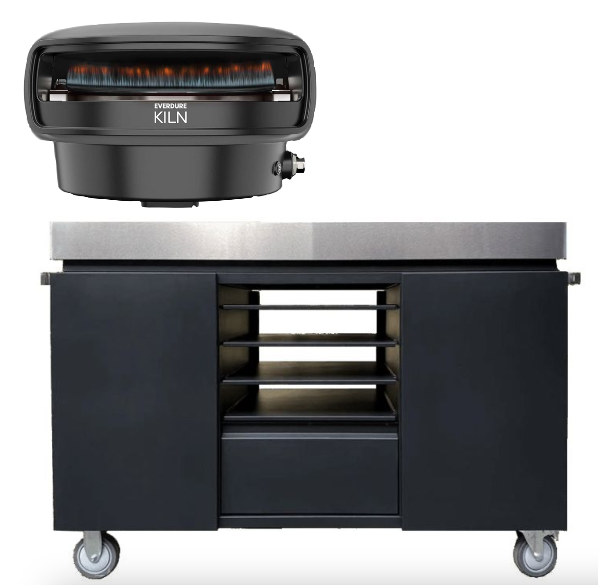Everdure KILN Pizzaofen 2 Brenner rotierend graphite mit Pizza Station schwarz