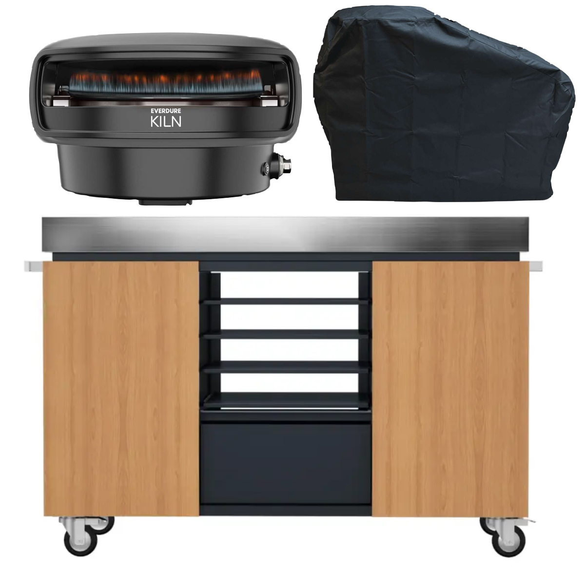 Everdure KILN Pizzaofen 2 Brenner rotierend Graphite mit Pizza Station und Abdeckhaube