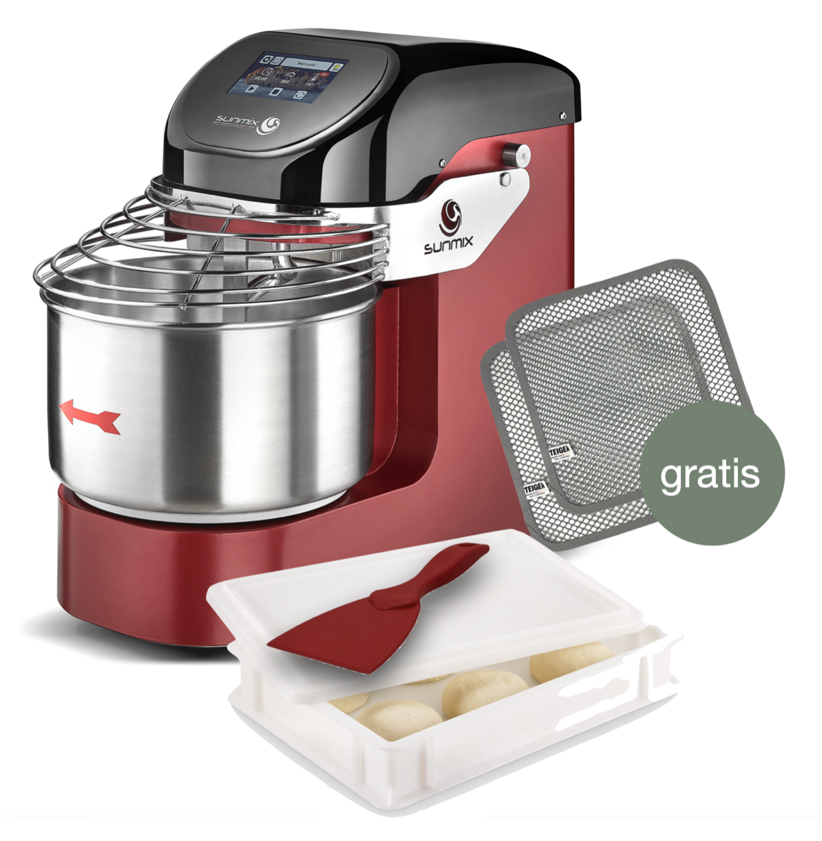 Sunmix EVO Line 6 Spiralkneter Rubinrot - Pizza Set