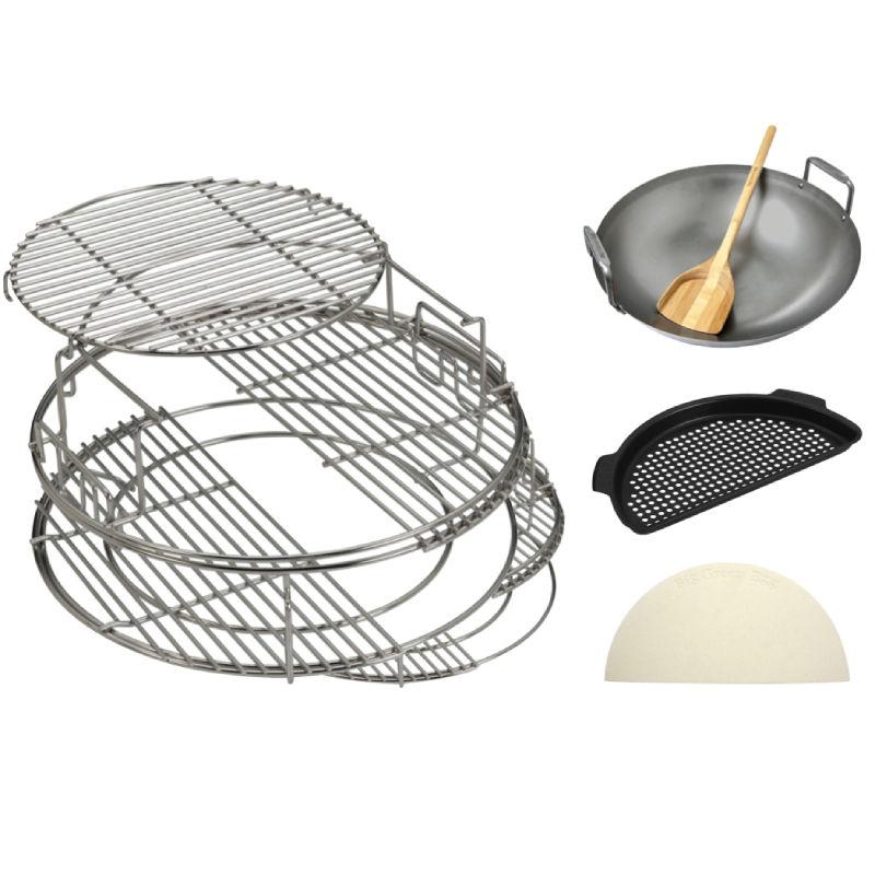 Big Green Egg EGGspander Set L - inkl. halbrunder ConvEGGtor Stone, gelochter halbrunder Rost und Wok