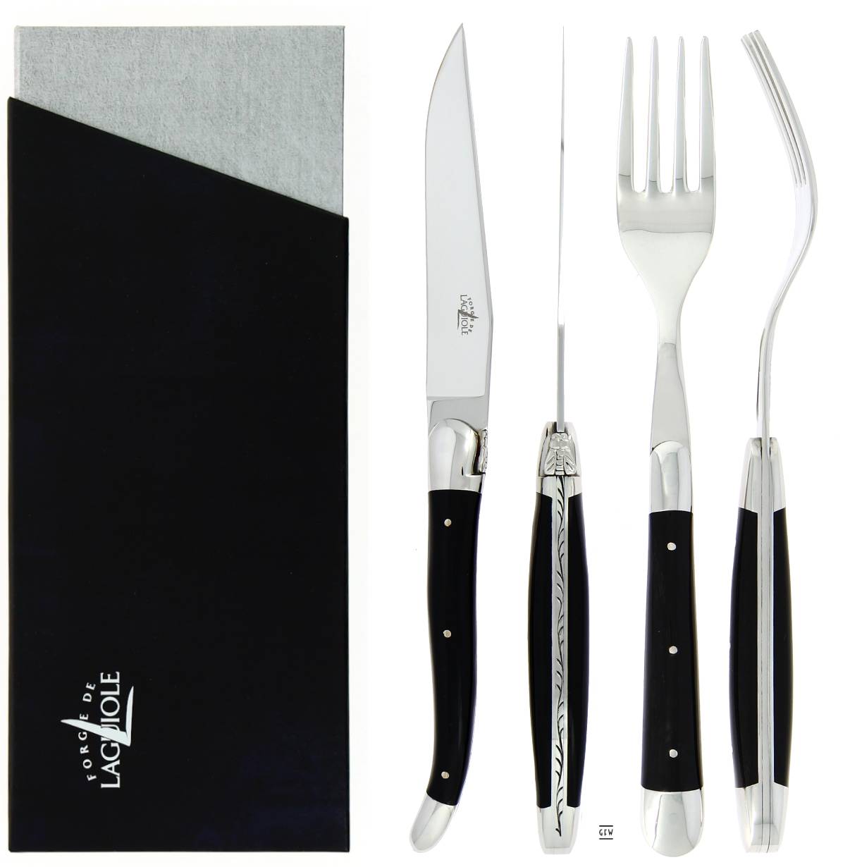 Forge de Laguiole Steakbesteck 4 teiliges Set - Acryl Schwarz Forge de Laguiole Steakbesteck 4 teiliges Set - Acryl Schwarz