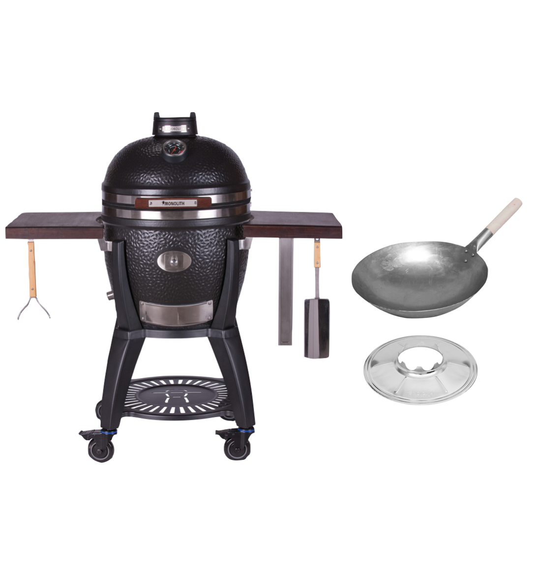 Monolith Avantgarde Classic Kamado Grill inkl. Gestell + Seitentische - Wok Grill Set