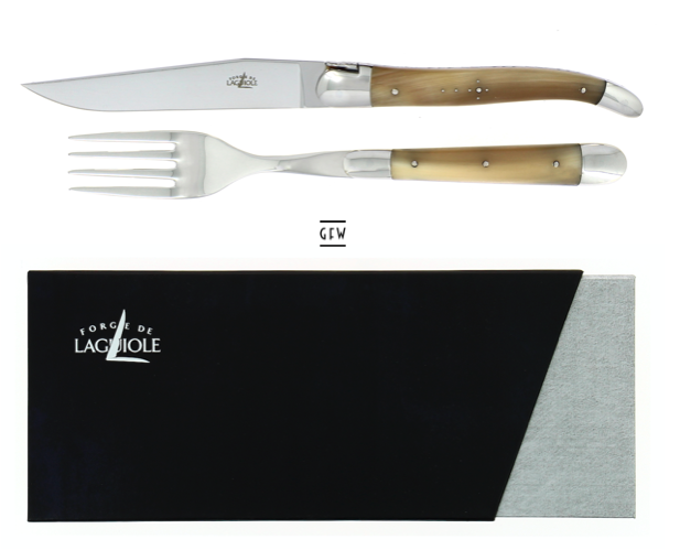 Forge de Laguiole Steakbesteck 2 teiliges Set - helles Horn Forge de Laguiole Steakbesteck 2 teiliges Set - helles Horn