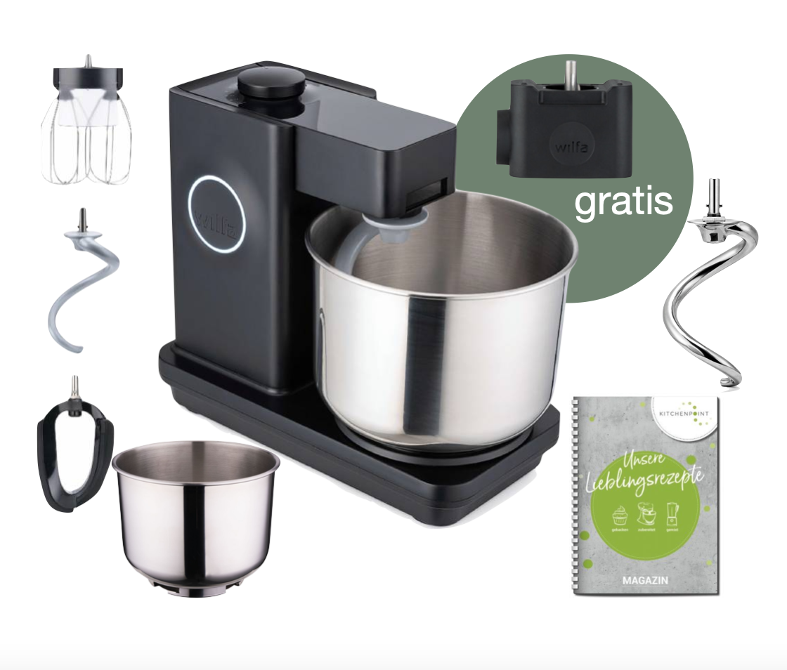 Wilfa Küchenmaschine Probaker schwarz - Schüssel Set inkl. Edelstahlknethaken